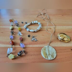 Boho Beige Stone Pendant Necklace by